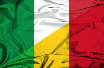 Waving flag of Mali and Italy