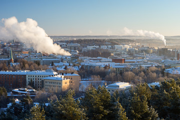 Obraz premium View over the city of Tampere, Finland in the winter in daylight