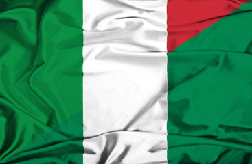 Waving flag of Nigeria and Italy