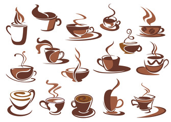 Obraz premium Hot coffee icons and symbols