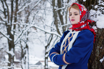 Russian beauty woman in traditional clothes