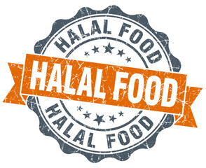 Obraz premium halal food vintage orange seal isolated on white