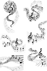 Naklejka premium Musical waves with music notes