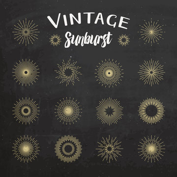 Vintage sunburst on chalkboard background