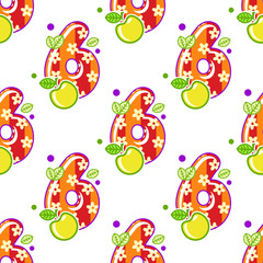 Cartoon number six seamless pattern