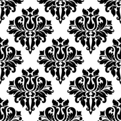 Classic black floral damask seamless pattern