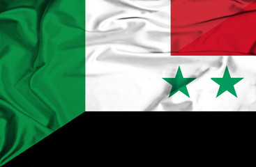 Waving flag of Syria and Italy