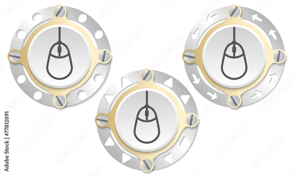 Poster set of three icons with perforated ring and mouse icon