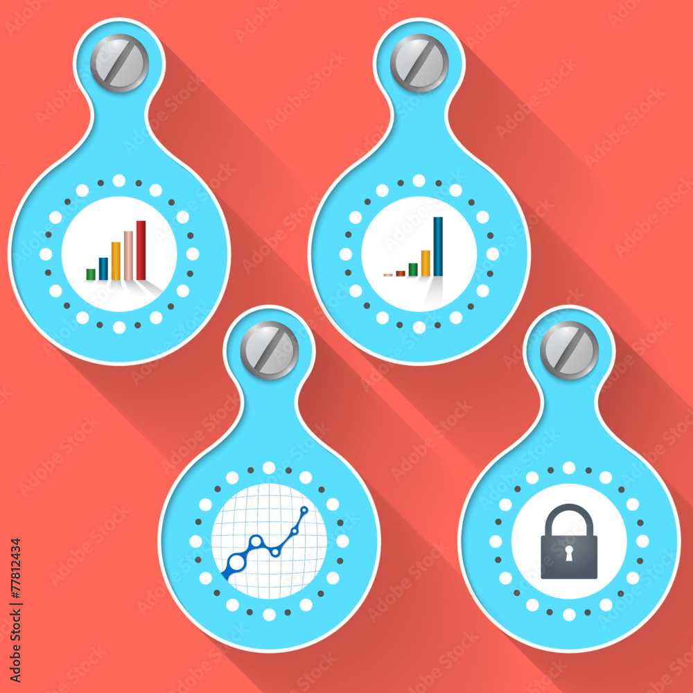 Poster colored four abstract vector objects and icons