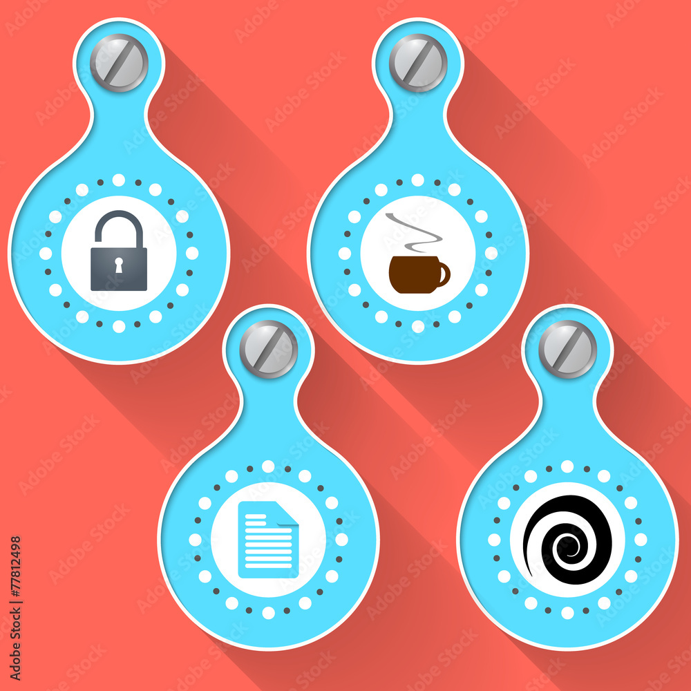Poster colored four abstract vector objects and icons