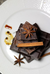 Pieces of chocolate on the plate