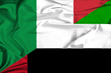 Waving flag of United Arab Emirates and Italy