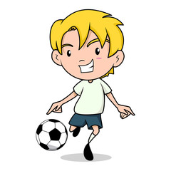 Kid playing football soccer, vector illustration