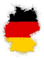Map of Germany as paint splatter in colors of German flag. 3D