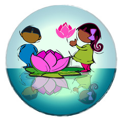 children with lotus flower