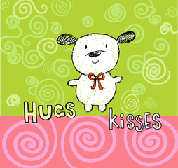 Hugs and kisses greeting card with cute puppy