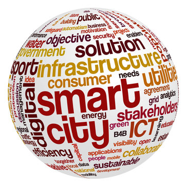  Word cloud related to smart digital city, infrastructure, ICT