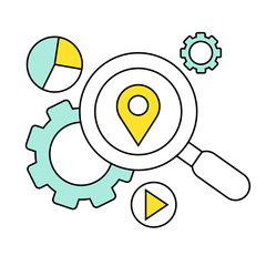 Flat line icon of digital marketing, search for ideas, video
