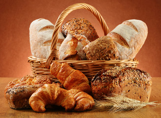 Wicker basket with variety of baking products