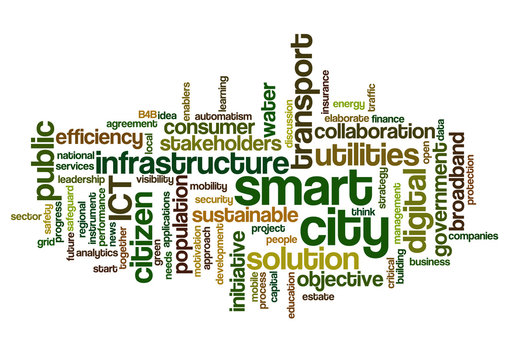  Word cloud related to smart digital city, infrastructure, ICT