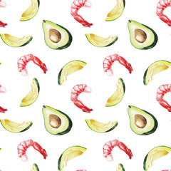 watercolor avocado and shrimp pattern