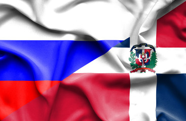 Fototapeta premium Waving flag of Dominican Republic and Russia