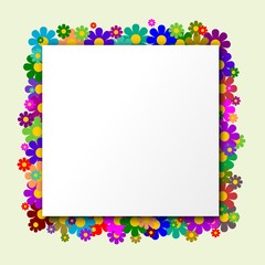 The white square with flowers in the background