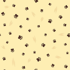 Cat theme seamless pattern with paw prints and claw scratches