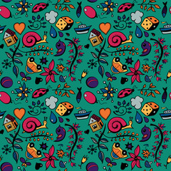 Miscellaneous doodles on green background