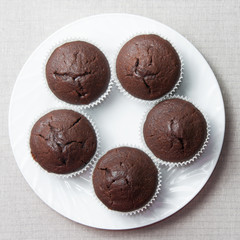 Chocolate muffins on the round plate