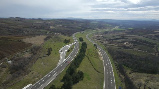 Aerial view of highway traffic.