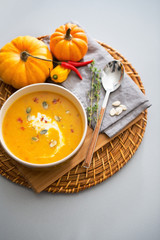 Closeup on pumpkin soup