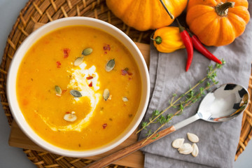 Closeup on pumpkin soup