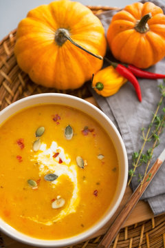Closeup on pumpkin soup