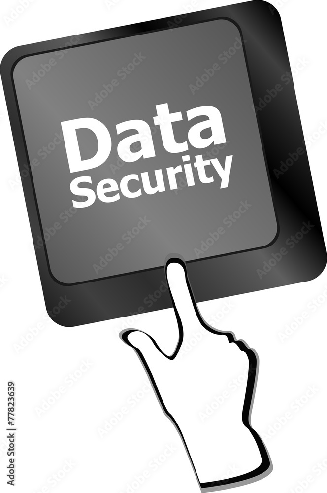 Poster data security word with icon on keyboard button