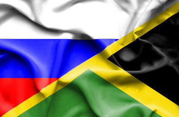 Waving flag of Jamaica and Russia