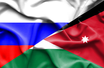 Waving flag of Jordan and Russia
