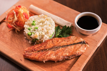 Grilled salmon with rice