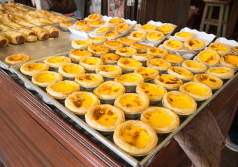 Homemade egg tart  at  Ampawa, Thailand