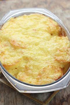 Just taken from the oven - potato and cheese casserole.