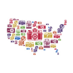 Retro photo cameras in USA shape  vector illustration