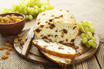 Homemade cake with raisins