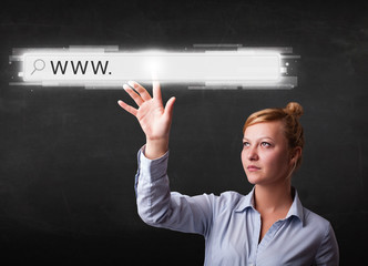 Young businesswoman touching web browser address bar with www si