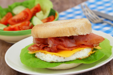 Egg and bacon muffin, closeup