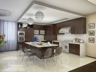3d render of modern kitchen in a private home