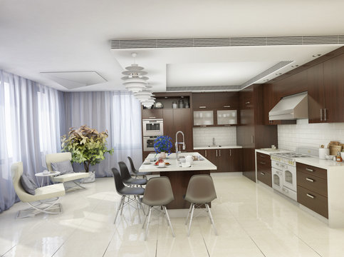 3d render of modern kitchen in a private home