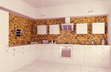 Modern kitchen interior 3d render