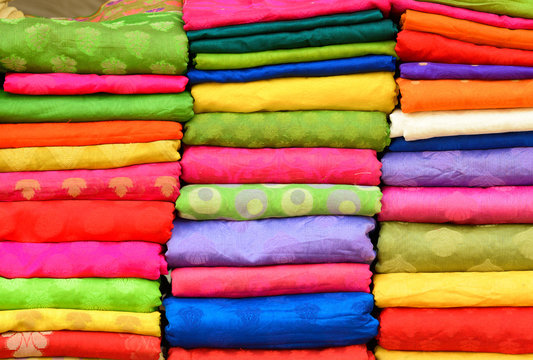 Heap Of Cloth Fabric At  Local Market In India