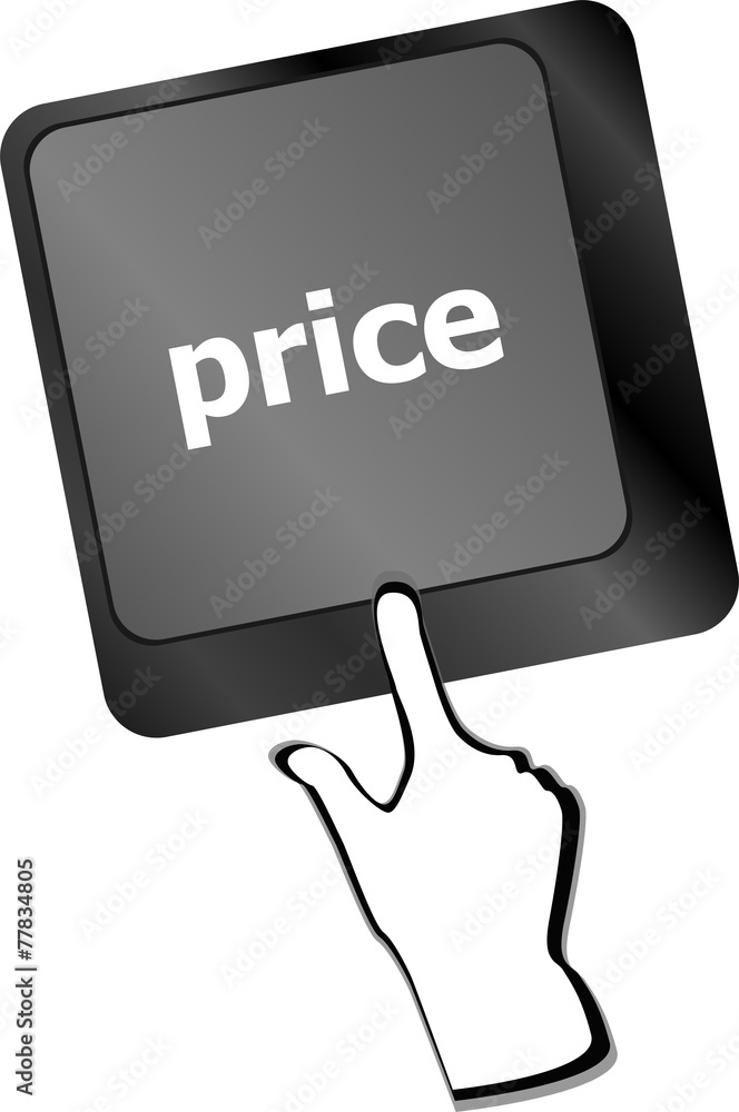 Poster computer keyboard with word price button or key