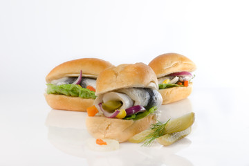 herring sandwiches on white with text space
